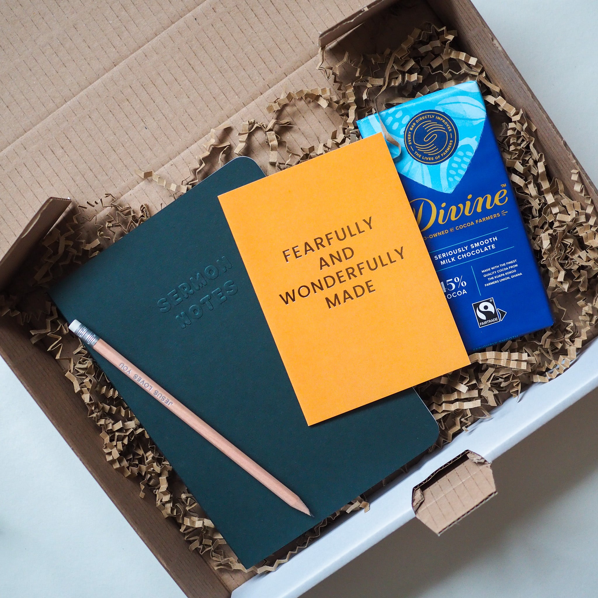 Christian Gift Box | Sermon Notes, Card, Pencil and Fairtrade Chocolate