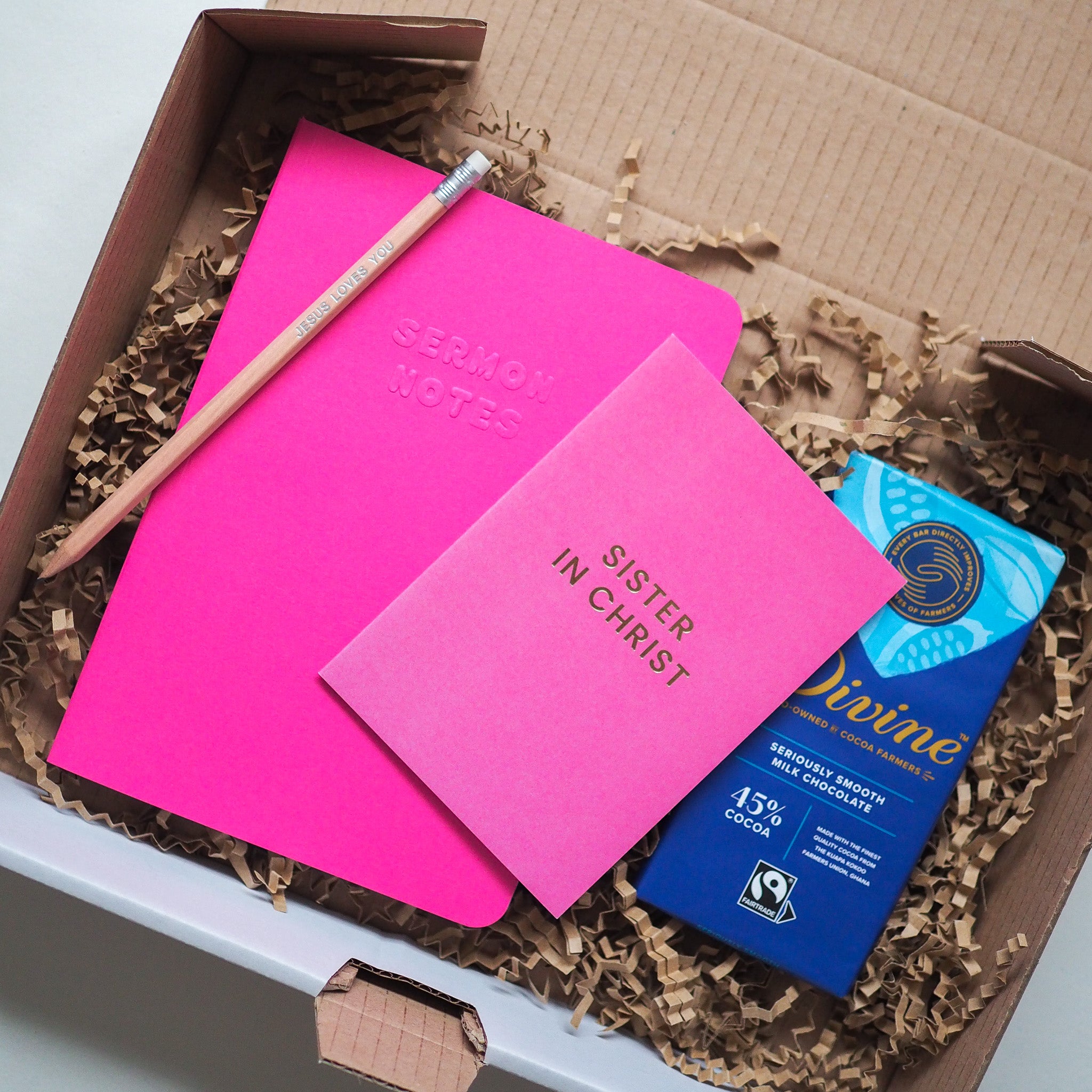 Christian Gift Box | Sermon Notes, Card, Pencil and Fairtrade Chocolate