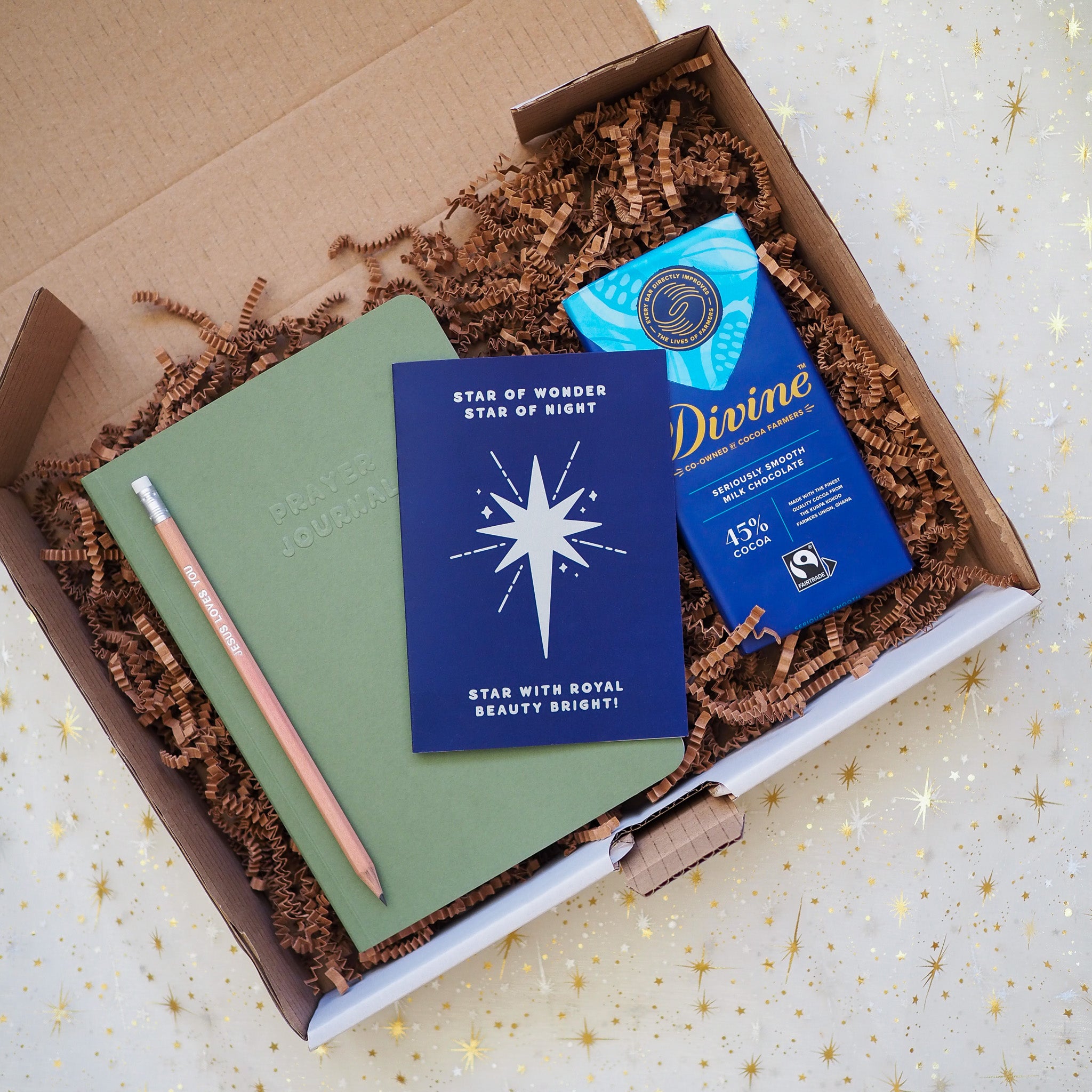 Christmas Gift Box | Prayer Journal, Christmas Card, Pencil and Fairtrade Chocolate