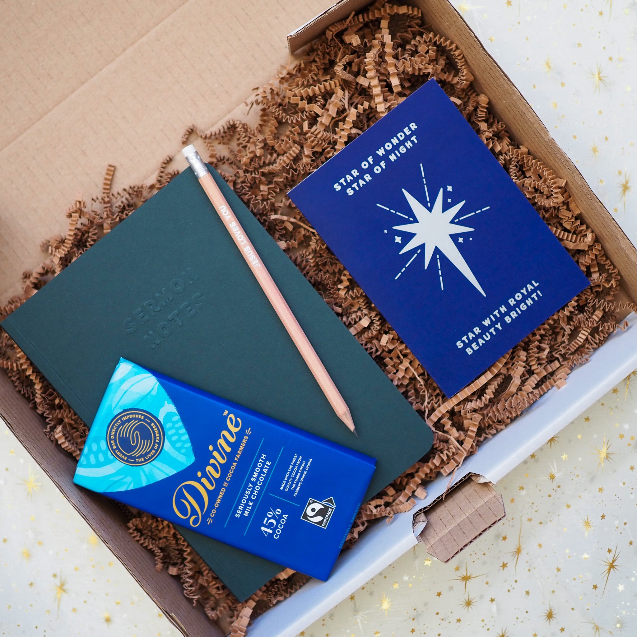 Christmas Gift Box | Sermon Notes, Christmas Card, Pencil and Fairtrade Chocolate
