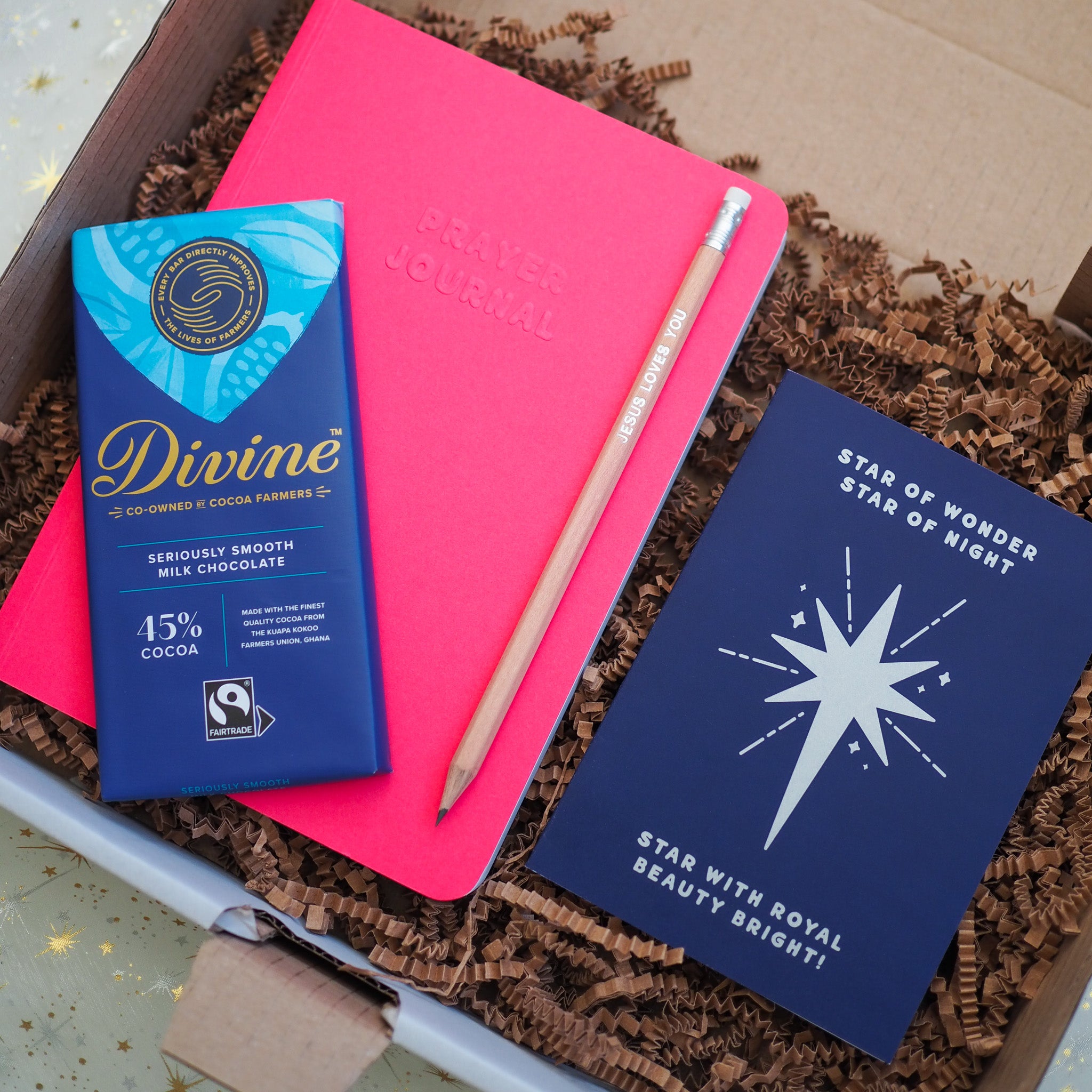 Christmas Gift Box | Prayer Journal, Christmas Card, Pencil and Fairtrade Chocolate
